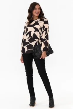 Sleeved Tops<New U Collection Bateman Black Abstract Panel Top