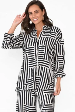 Shirts<Elm Bauhaus Navy Stripe Linen Blend Shirt