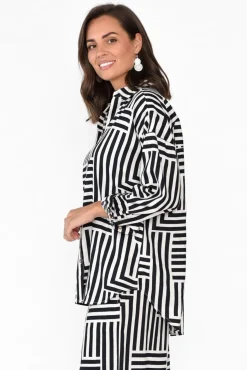 Shirts<Elm Bauhaus Navy Stripe Linen Blend Shirt