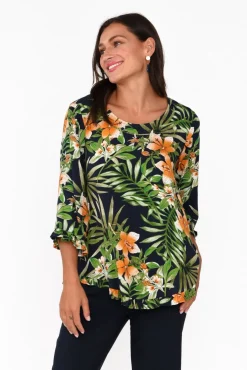 Sleeved Tops<Willow Tree Beacon Green Tropical Ruffle Top