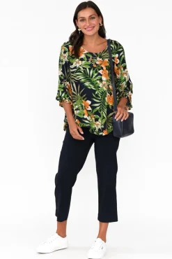 Sleeved Tops<Willow Tree Beacon Green Tropical Ruffle Top