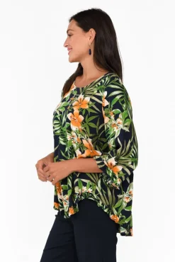 Sleeved Tops<Willow Tree Beacon Green Tropical Ruffle Top