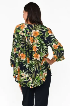 Sleeved Tops<Willow Tree Beacon Green Tropical Ruffle Top