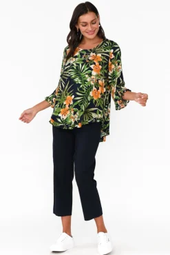 Sleeved Tops<Willow Tree Beacon Green Tropical Ruffle Top