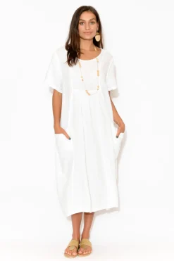 Linen Dresses<Montaigne Beckett White Linen Pocket Dress