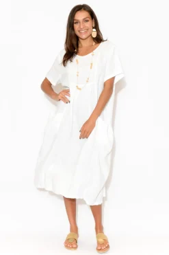Linen Dresses<Montaigne Beckett White Linen Pocket Dress