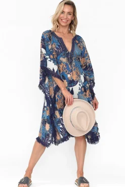 Cotton Dresses<Mozaic Bedarra Blue Blossom Cotton Kaftan