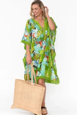 Cotton Dresses<Mozaic Bedarra Green Blossom Cotton Kaftan