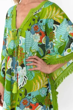 Cotton Dresses<Mozaic Bedarra Green Blossom Cotton Kaftan