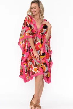 Cotton Dresses<Mozaic Bedarra Pink Abstract Cotton Kaftan