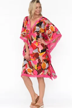Cotton Dresses<Mozaic Bedarra Pink Abstract Cotton Kaftan