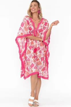 Cotton Dresses<Mozaic Bedarra Pink Coral Cotton Kaftan