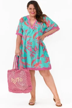 Cotton Dresses<Mozaic Bedarra Turquoise Coral Cotton Kaftan