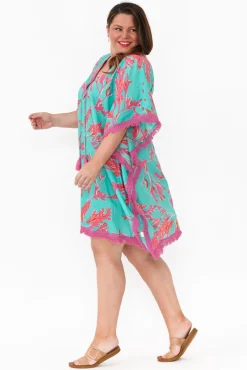 Cotton Dresses<Mozaic Bedarra Turquoise Coral Cotton Kaftan