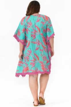 Cotton Dresses<Mozaic Bedarra Turquoise Coral Cotton Kaftan