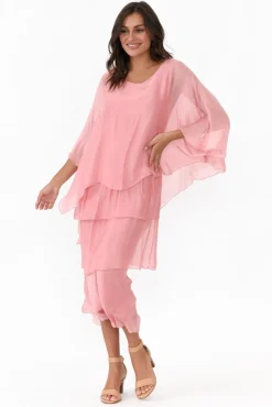 Midi Dresses<La Strada Benito Pink Silk Layer Dress