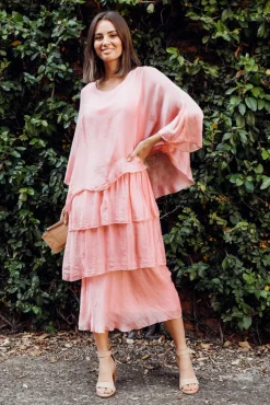 Midi Dresses<La Strada Benito Pink Silk Layer Dress