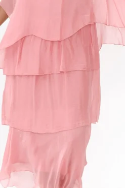 Midi Dresses<La Strada Benito Pink Silk Layer Dress