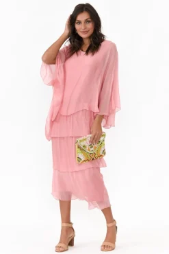 Midi Dresses<La Strada Benito Pink Silk Layer Dress