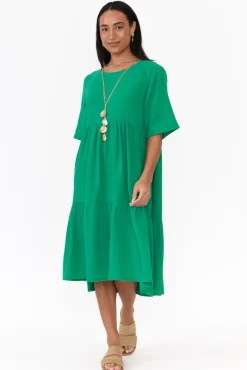 Cotton Dresses<Cali and Co Bernie Green Crinkle Cotton Dress