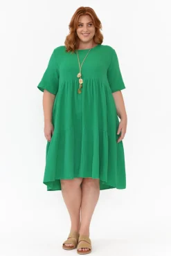 Cotton Dresses<Cali and Co Bernie Green Crinkle Cotton Dress