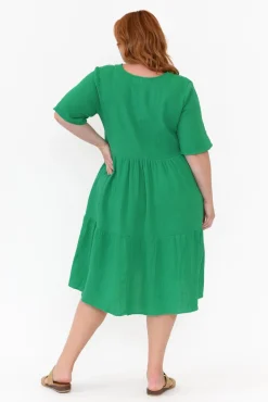 Cotton Dresses<Cali and Co Bernie Green Crinkle Cotton Dress