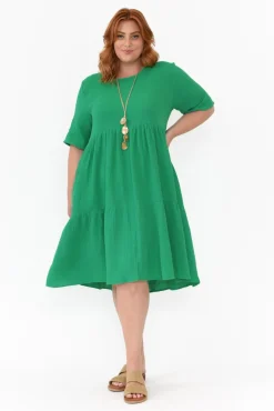 Cotton Dresses<Cali and Co Bernie Green Crinkle Cotton Dress