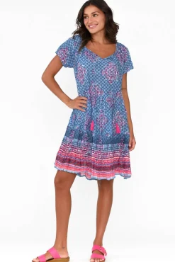 Cotton Dresses<One Summer Bessie Cobalt Geo Cotton Tier Dress