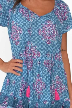 Cotton Dresses<One Summer Bessie Cobalt Geo Cotton Tier Dress