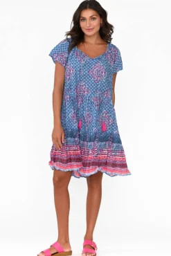 Cotton Dresses<One Summer Bessie Cobalt Geo Cotton Tier Dress