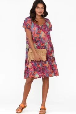 Cotton Dresses<One Summer Bessie Pink Tropical Cotton Tier Dress