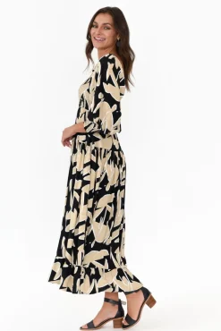 Midi Dresses<Silver Wishes Beverly Black Abstract Shirred Tier Dress