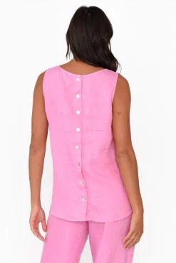 Linen Tops<Gordon Smith Bianca Pink Linen Button Back Tank