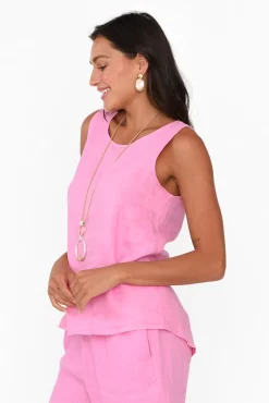 Linen Tops<Gordon Smith Bianca Pink Linen Button Back Tank