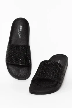 Slides<Alfie And Evie Billie Black Diamante Slide