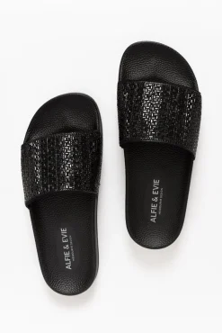 Slides<Alfie And Evie Billie Black Diamante Slide