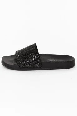 Slides<Alfie And Evie Billie Black Diamante Slide