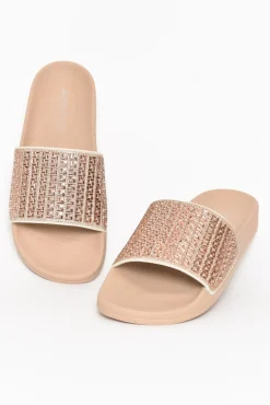 Slides<Alfie And Evie Billie Rose Gold Diamante Slide