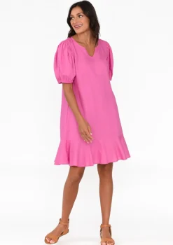 Linen Dresses<Betty Basics Birdie Hot Pink Linen Blend Dress
