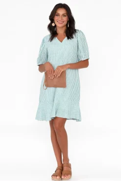 Linen Dresses<Betty Basics Birdie Teal Stripe Linen Blend Dress