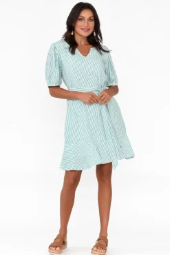 Linen Dresses<Betty Basics Birdie Teal Stripe Linen Blend Dress