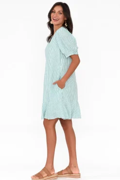 Linen Dresses<Betty Basics Birdie Teal Stripe Linen Blend Dress