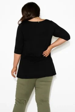 Sleeved Tops<Bamboo Body Black Bamboo Hi Lo Hem Top