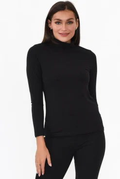 Sleeved Tops<Lou Lou Black Bamboo Turtleneck Top