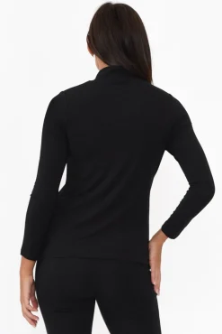 Sleeved Tops<Lou Lou Black Bamboo Turtleneck Top