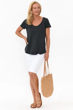 Cotton Tops<Elm Black Cotton Fundamental Vee Tee