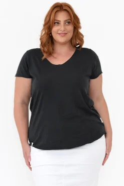 Cotton Tops<Elm Black Cotton Fundamental Vee Tee