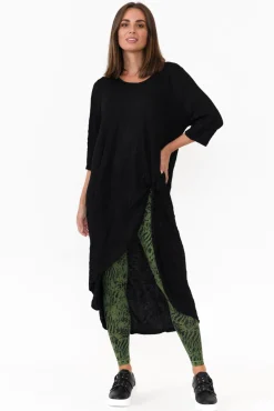 Cotton Tops<Cotton Village Black Crinkle Cotton Asymmetric Tunic