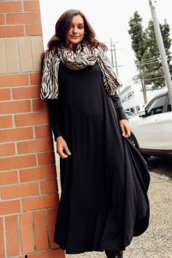 Midi Dresses<Tani Black Long Sleeved Micro Modal Drape Dress
