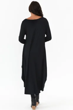 Midi Dresses<Tani Black Long Sleeved Micro Modal Drape Dress